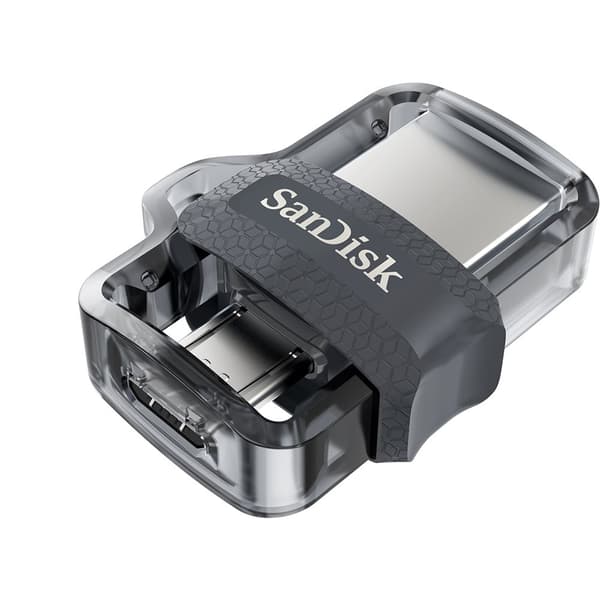USB stick SanDisk Ultra Dual Drive m3.0, 32GB Sort, Sølv, Gjennomsiktig