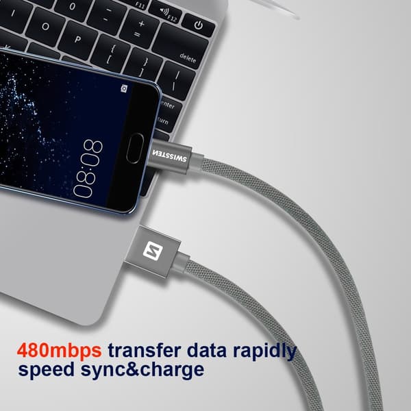 Swissten Textile Quick Charge Universal Micro USB Data and Charging Cable 0.2m