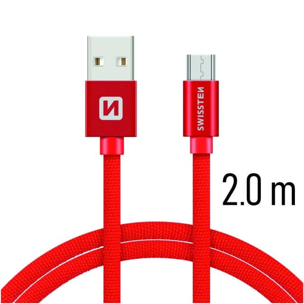 Swissten Datový Kabel Textile Usb / Micro Usb 2,0 M Červený