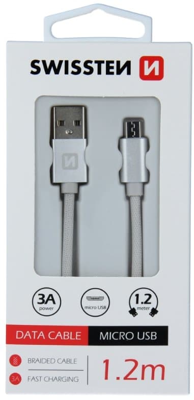 Swissten Datový Kabel Textile Usb / Micro Usb 1,2 M Stříbrný