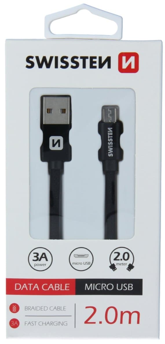 Swissten Datový Kabel Textile Usb / Micro Usb 2,0 M Černý