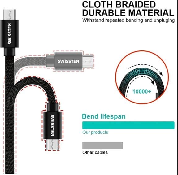 Swissten Datový Kabel Textile Usb / Micro Usb 3,0 M Černý