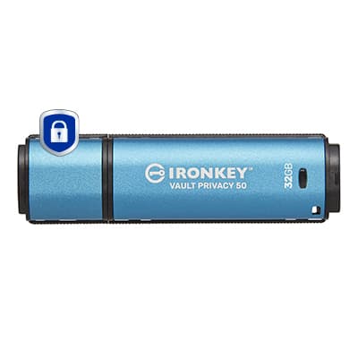 32GB IRONKEY VAULT PRIVACY 50/AES-256 ENCRYPTED FIPS 197 Svart, Blå