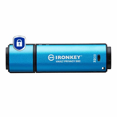 Kingston IronKey Vault Privacy 50C - USB flash drive - 32 GB - TAA Compliant Sort, Blå