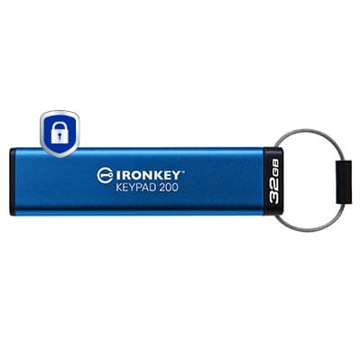 32GB IRONKEY KEYPAD 200 AES-256/ENCRYP FIPS 140-3 LVL 3(PENDING) Blå