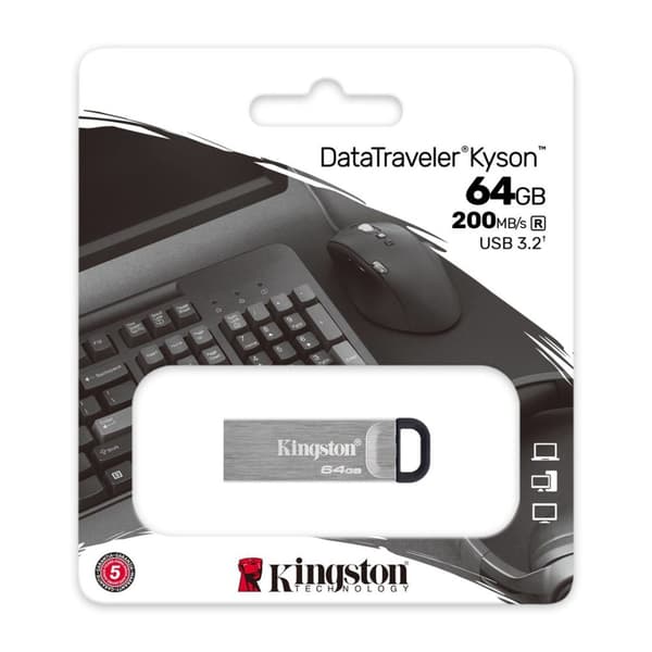 Kingston Technology DataTraveler Kyson USB-muistitikku 64 Gt USB Type-A 3.2 Gen 1 (3.1 Gen 1) Silve