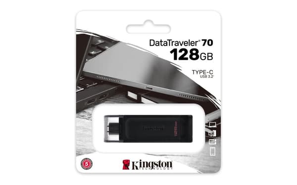 Kingston Technology DataTraveler 70 USB-muistitikku 128 Gt USB Type-C 3.2 Gen 1 (3.1 Gen 1) Musta