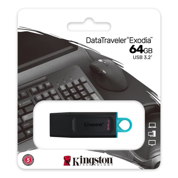 Kingston Technology DataTraveler Exodia USB-muistitikku 64 Gt USB Type-A 3.2 Gen 1 (3.1 Gen 1) Blac