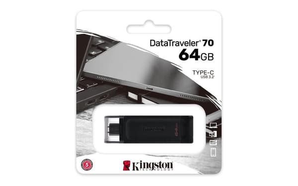 Kingston Technology DataTraveler 70 USB-muistitikku 64 Gt USB Type-C 3.2 Gen 1 (3.1 Gen 1) Musta