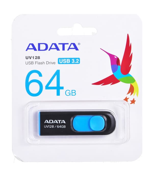 ADATA 64GB DashDrive UV128 USB-minne USB Typ-A 3.2 Gen 1 (3.1 Gen 1) Svart, Blå