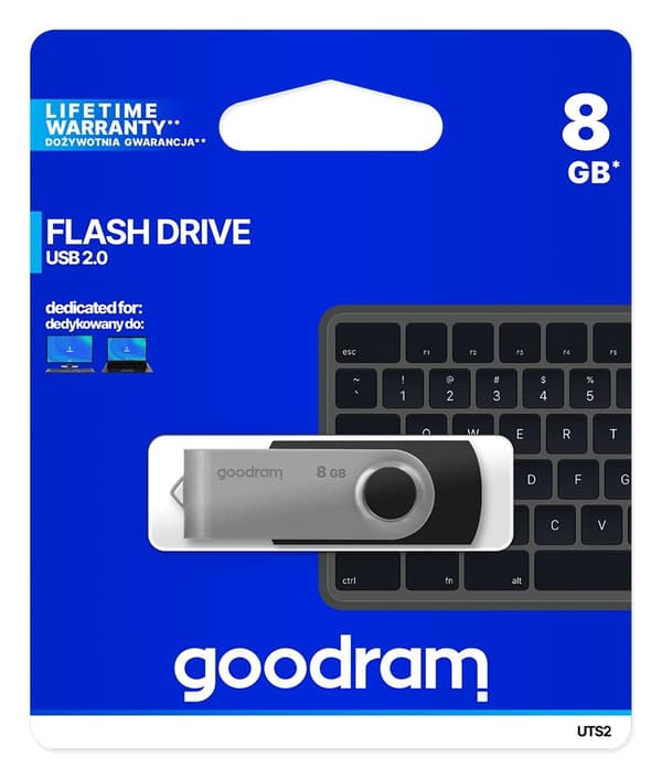 Goodram UTS2 USB-minne 8 GB USB Type-A 2.0 Svart,Silver