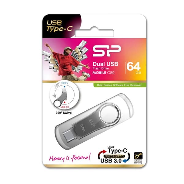 Silicon Power Mobile C80 USB-minne 64 GB USB Type-A / USB Type-C 3.0 (3.1 Gen 1) Titanium
