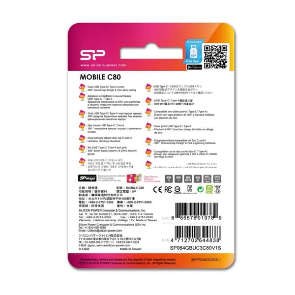 Silicon Power Mobile C80 USB-minne 64 GB USB Type-A / USB Type-C 3.0 (3.1 Gen 1) Titanium
