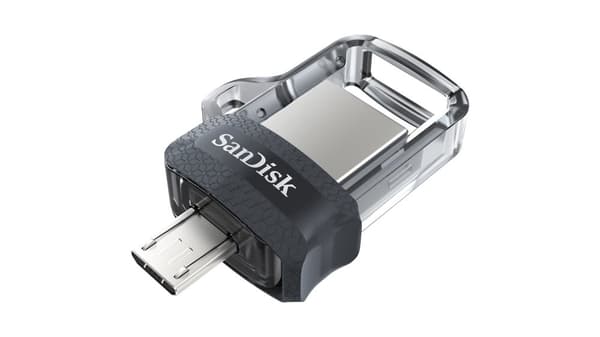 SanDisk Ultra Dual m3.0 USB-muistitikku 128 Gt USB Type-A / Micro-USB 3.2 Gen 1 (3.1 Gen 1) Musta, musta, Hopea, Läpinäkyvä