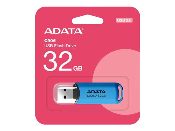 ADATA Classic Series C906 - USB-flashstasjon - 32 GB - USB 2.0 - blå Blå, Gjennomsiktig