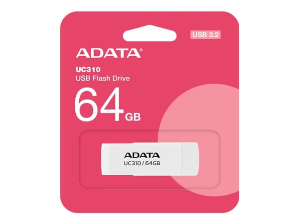 ADATA UC310 - USB-flashstasjon - 64 GB - USB 3.2 Gen 1 - hvit Hvit