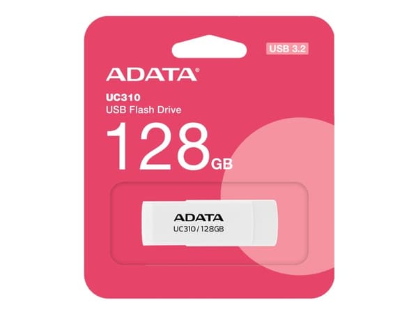 ADATA UC310, 128 GB, USB Type-A, 3.2 Gen 1 (3.1 Gen 1), 100 MB/s, Swivel, White Valkoinen