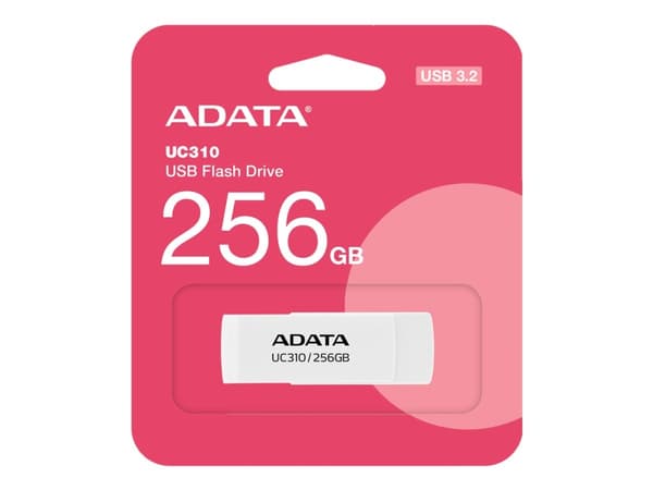 ADATA UC310 - USB-flashstasjon - 256 GB - USB 3.2 Gen 1 - hvit Hvit