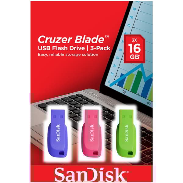 MEMORY DRIVE FLASH USB2 16GB/3PCS SDCZ50C-016G-B46T SANDISK Blå, Grønn, Rosa