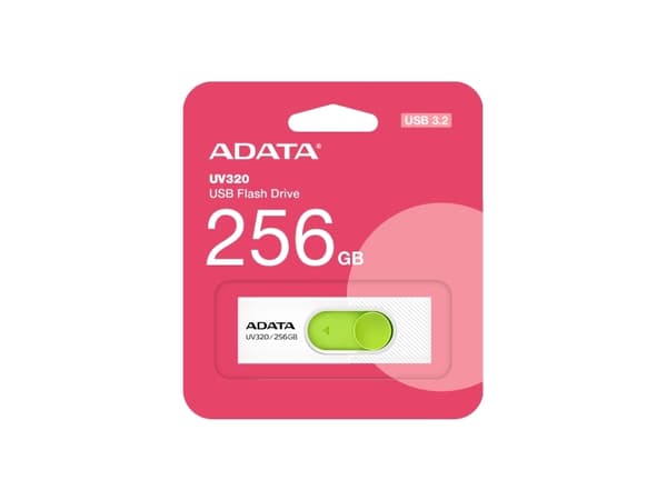 ADATA UV320 - USB-flashstasjon - 256 GB - USB 3.2 Gen 1 - hvit/grønn