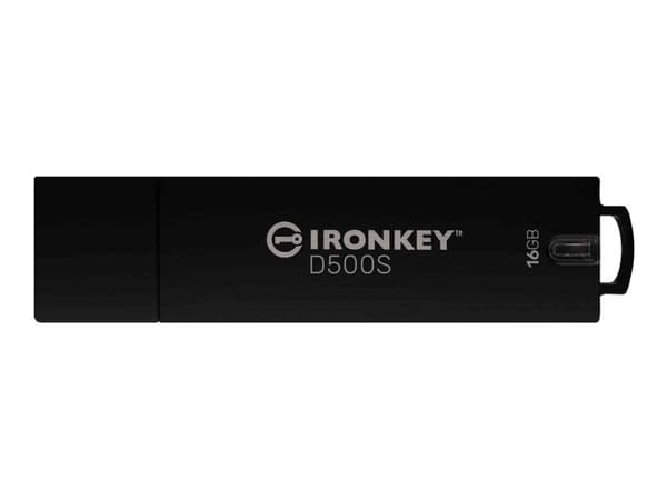 Kingston IronKey D500S - USB flash-enhet - krypterat - 16 GB - USB 3.2 Gen 1 - TAA-kompatibel Svart