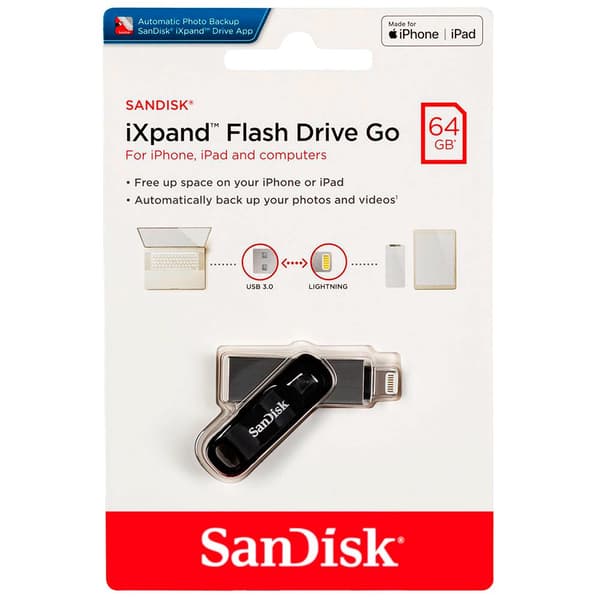 Sandisk Pendrive Ixpand 64gb Iphone/ipad Sort Sort, Sølv