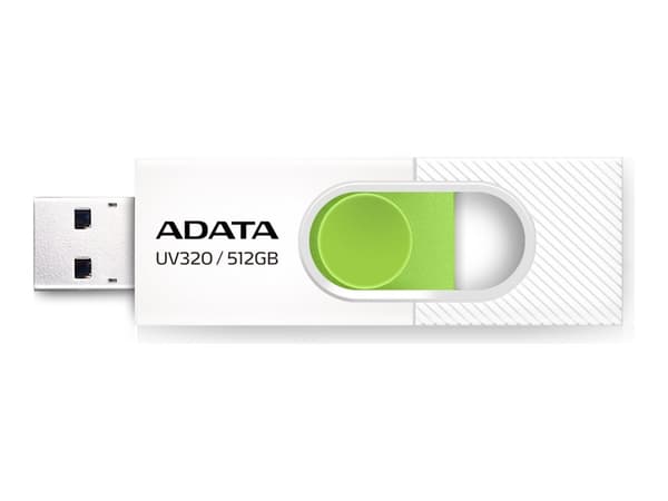 ADATA UV320 - USB-flashstasjon - 512 GB - USB 3.2 Gen 1 - hvit/grønn Grønn, Hvit