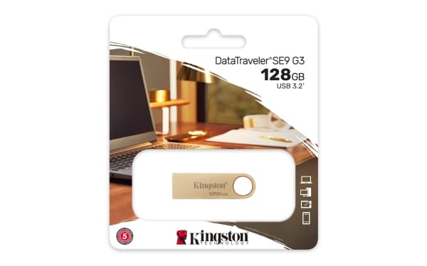 Kingston DataTraveler SE9 G3 - USB-flashstasjon - 128 GB - USB 3.2 Gen 1 - gull