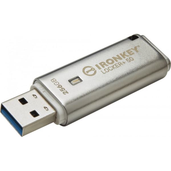 Kingston IronKey Locker+ 50 256 GB USB 3.2 Gen 1 -muistitikku salauksella Hopea