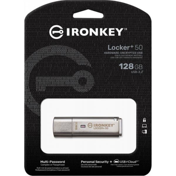 Kingston IronKey Locker+ 50 128 GB USB 3.2 Gen 1 -muistitikku salauksella
