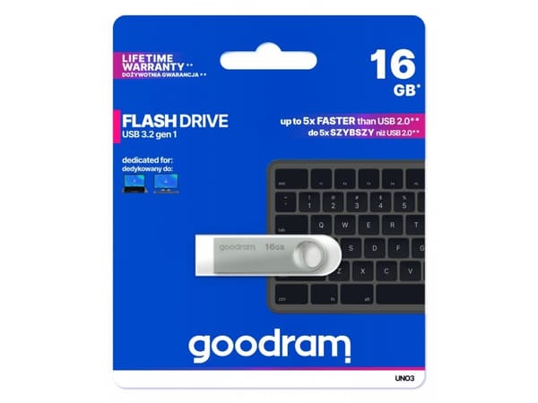 GOODRAM FLASHDRIVE 16 GB UNO3 SILVER USB 3.2 Gen 1