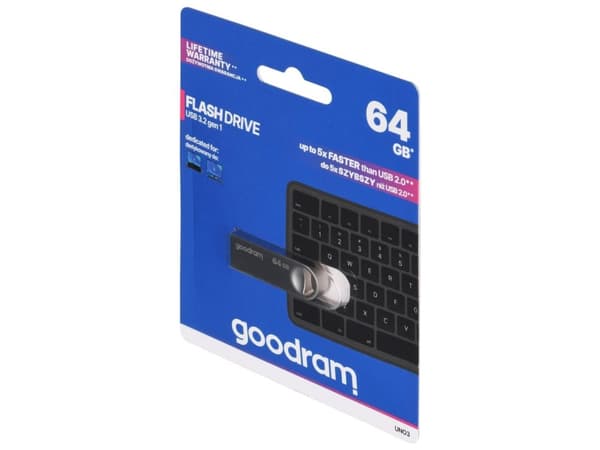 Goodram USB UNO3-0640S0R11, 64 GB, USB Type-A, 3.2 Gen 1 (3.1 Gen 1), 60 MB/s, Utan skyddshatt, Silver