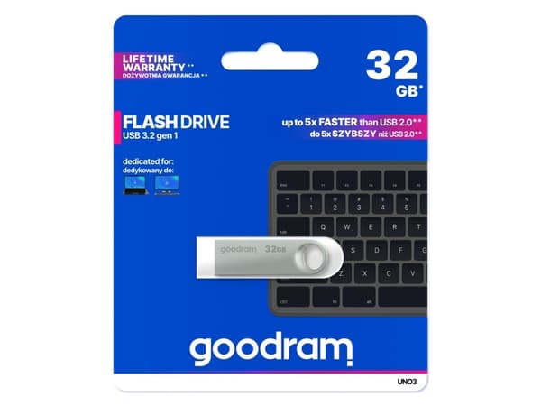 Goodram USB UNO3-0320S0R11 USB flash-stasjon 32 GB USB A type 3.2 Gen 1 (3.1 Gen 1) Sølv