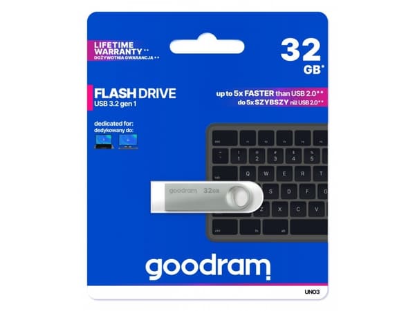 Goodram USB UNO3-0320S0R11 USB flash-stasjon 32 GB USB A type 3.2 Gen 1 (3.1 Gen 1) Sølv Sølv