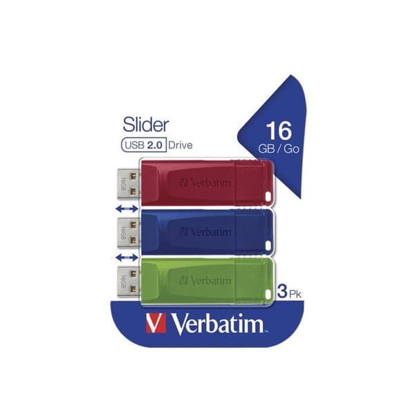 USB-nyckel - VERBATIM - Slider - 16 GB - USB 2.0 - blå, röd, grön Blå, Grön, Röd