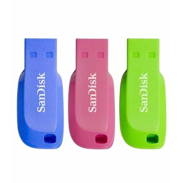 Paket med 3 Cruzer Blade USB-nycklar - SANDISK - 32 GB - USB 2.0 - Blå, grön och rosa