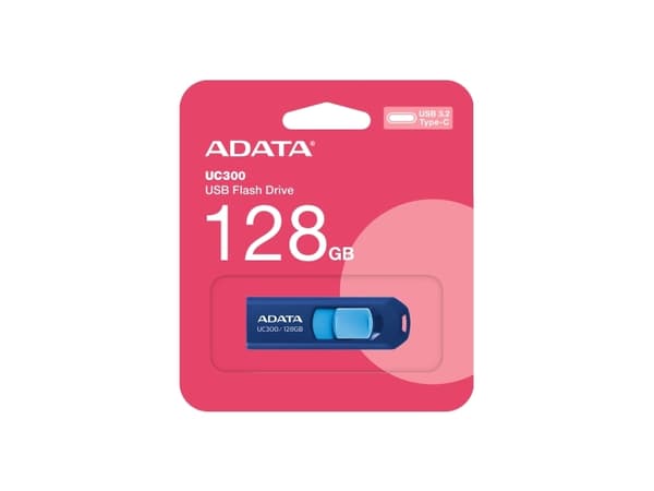ADATA UC300, 128 GB, USB Type-C, 3.2 Gen 1 (3.1 Gen 1), 100 MB/s, Skyving, Blå Blå