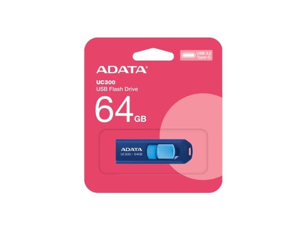 ADATA ACHO-UC300-64G-RNB/BL, 64 GB, USB Type-C, 3.2 Gen 1 (3.1 Gen 1), 100 MB/s, Slide, Blå