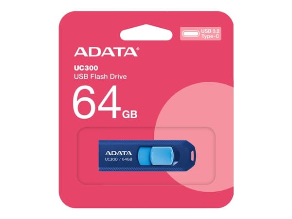 ADATA ACHO-UC300-64G-RNB/BL, 64 GB, USB Type-C, 3.2 Gen 1 (3.1 Gen 1), 100 MB/s, Slide, Blå Blå