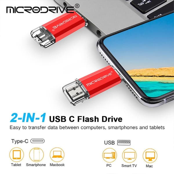 MICRODRIVE 128 GB USB-minnepinne 2in1 USB-A+USB-C Flash-stasjon