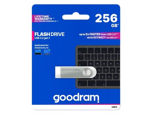 Goodram USB UNO3-2560S0R11, 256 GB, USB Type-A, 3.2 Gen 1 (3.1 Gen 1), 60 MB/s, Utan skyddshatt, Silver