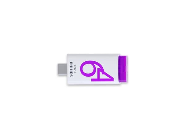 Philips Click, 64 GB, USB Type-C, 3.2 Gen 1 (3.1 Gen 1), 120 MB/s, Med lokk, Fiolett, Hvit