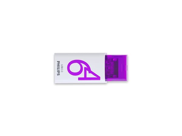 Philips Click, 64 GB, USB Type-C, 3.2 Gen 1 (3.1 Gen 1), 120 MB/s, Med lokk, Fiolett, Hvit