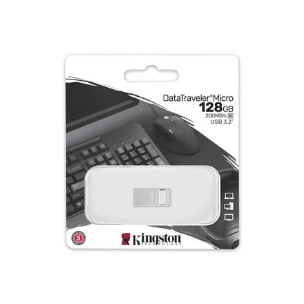 Kingston | USB 3.2-minne | DataTraveler mikro | 128GB | USB 3.2 | Silver