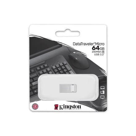 Kingston | USB 3.2-minne | DataTraveler mikro | 64GB | USB 3.2 | Silver