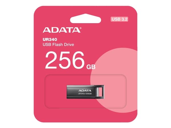 ADATA UR340, 256 GB, USB Type-A, 3.2 Gen 1 (3.1 Gen 1), 100 MB/s, Utan skyddshatt, Svart
