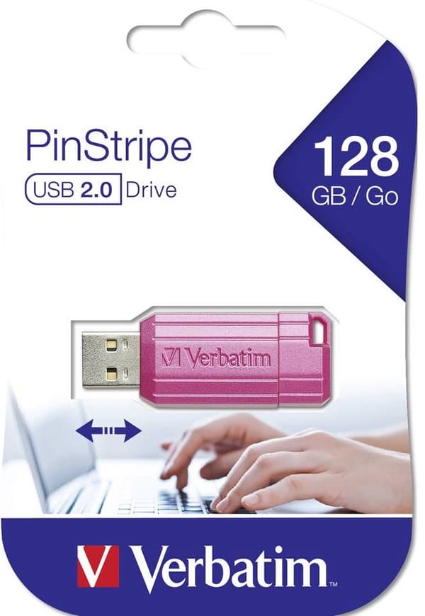 Verbatim USB DRIVE 2.0 PINSTRIPE USB-minne 128 GB Rosa 49460 USB 2.0