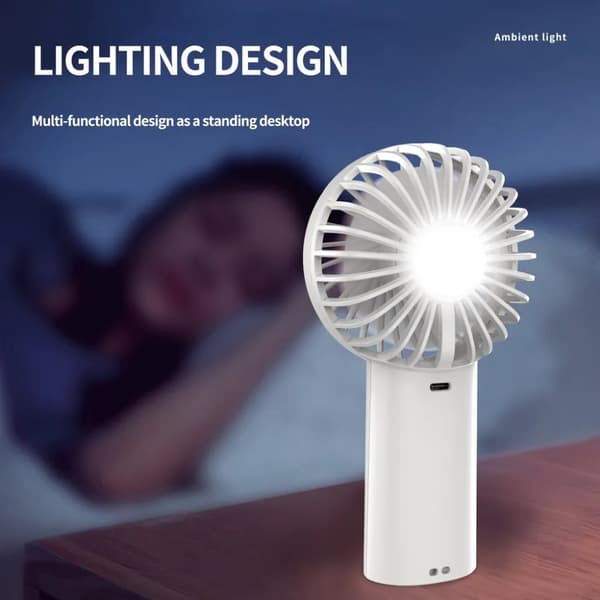 SiGN Bärbar Mini USB Handfläkt med Lampa - Vit