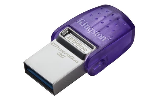 Kingston Technology DataTraveler 256GB microDuo 3C 200MB/s dual USB-A + USB-C Rustfrit stål, Lilla