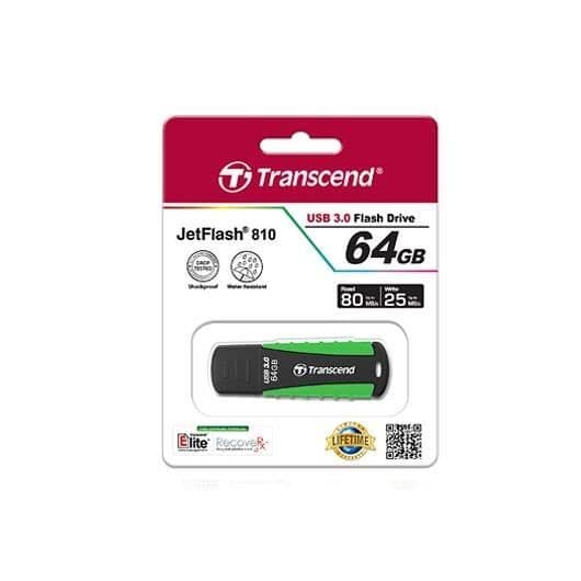 Transcend JetFlash 810 64GB USB 3.0 USB-minne - svart, grön - lock